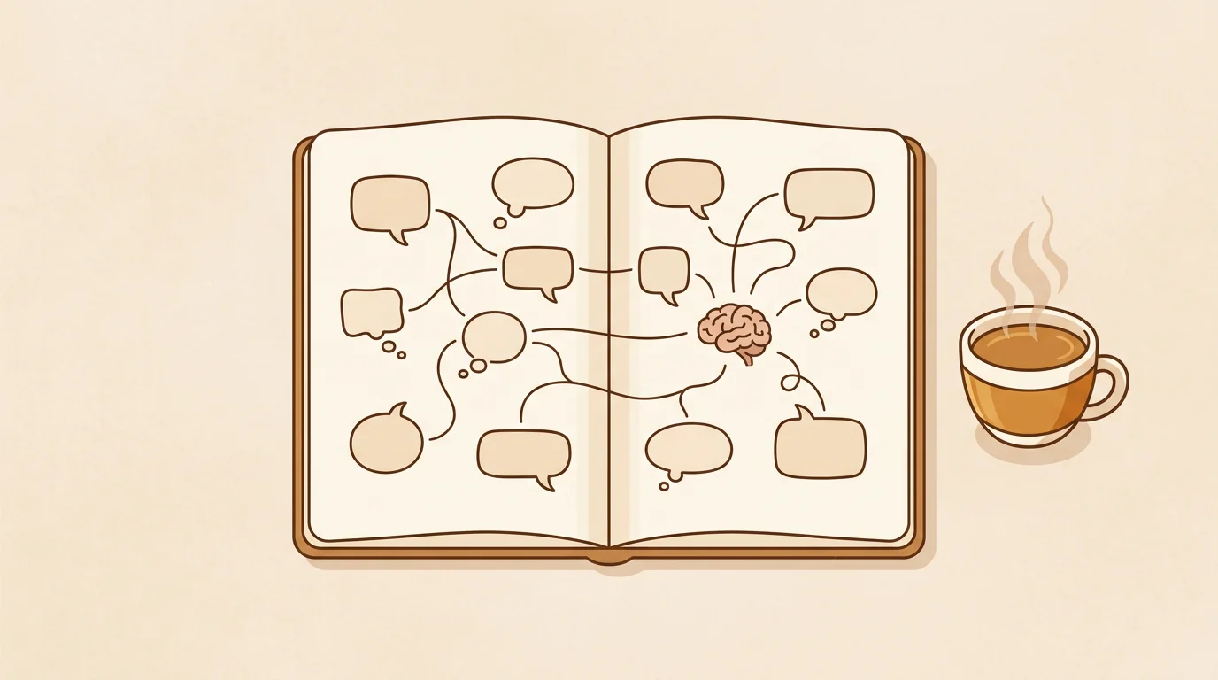 Digital notebook for knowledge distillation showing connected idea nodes and workflow
