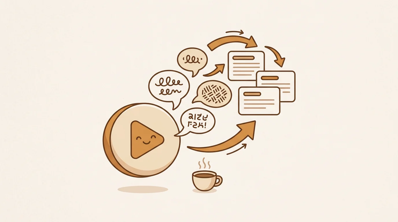 YouTube video translation showing foreign language video converted to English text and key points