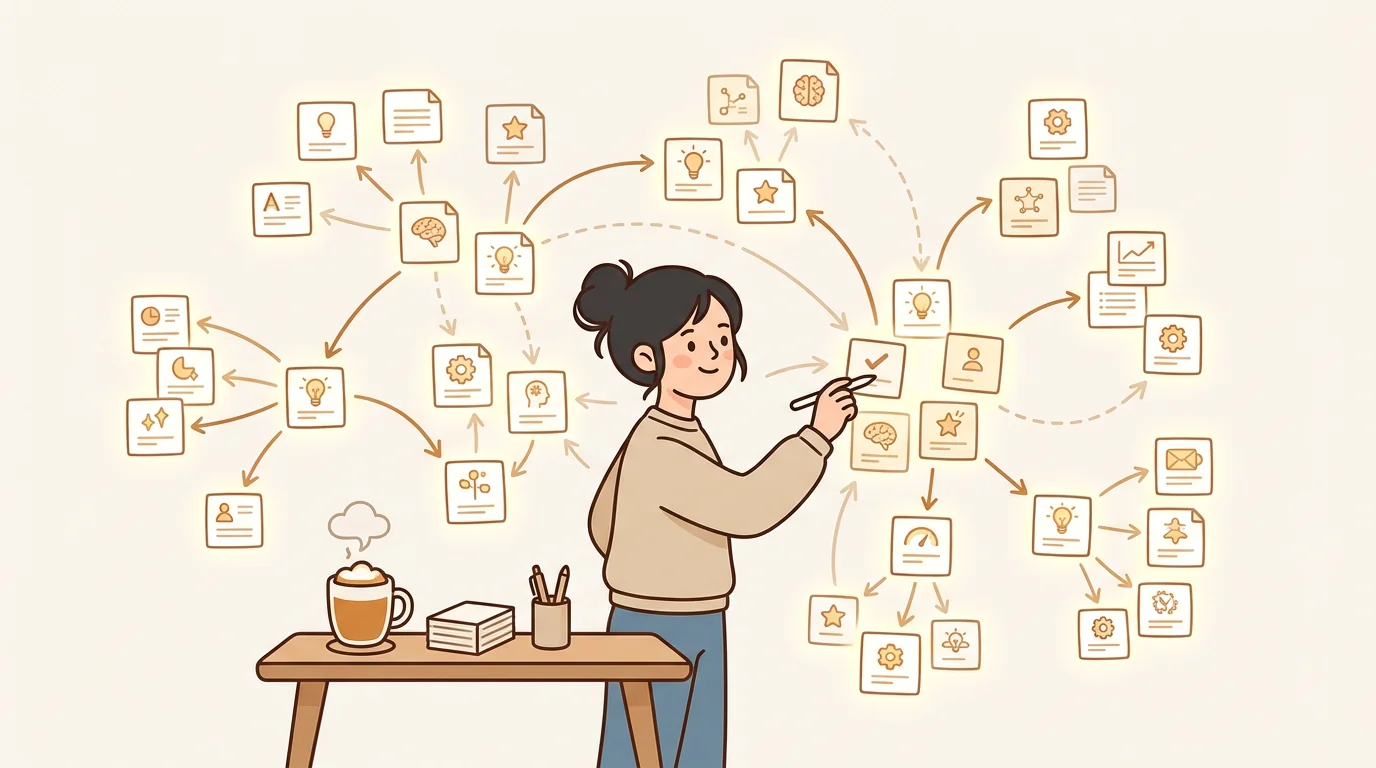 Personal knowledge management best practices diagram showing capture, distill, connect flow