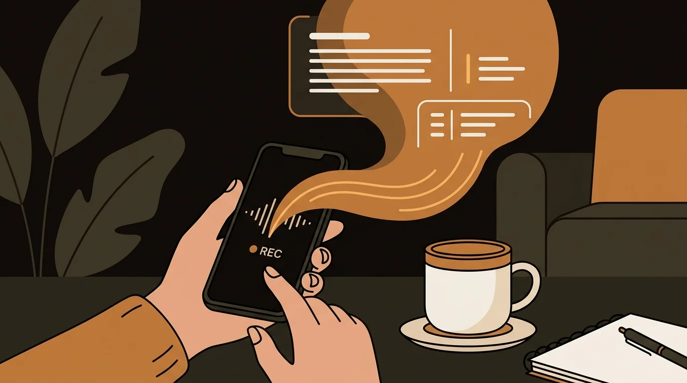 Founder using AI voice memo transcription workflow to convert spoken thoughts to work output