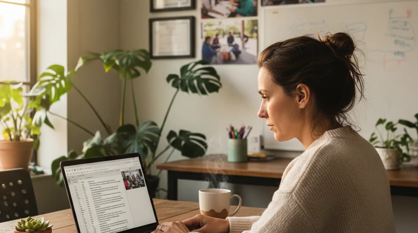 Nonprofit communications director transcribing video recordings for free to create social content and grant documentation