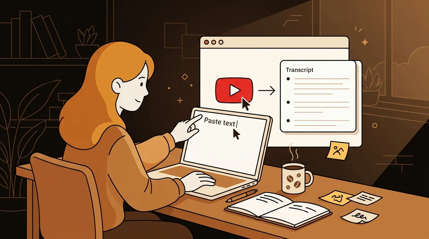Student using free YouTube transcript tool to get lecture transcripts instantly for free