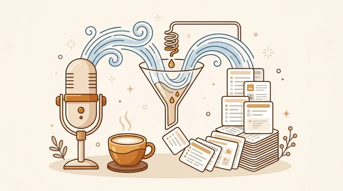 Knowledge distillation workflow turning 3 years of podcast research into a reusable knowledge base