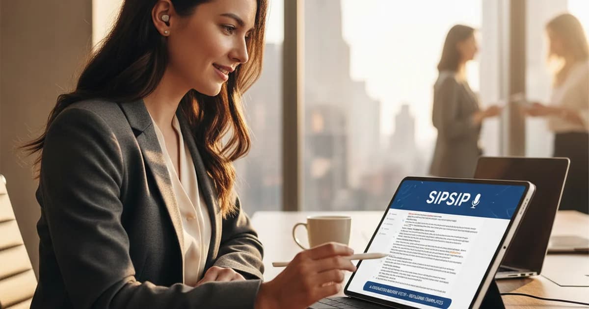 Consultant reviewing AI-generated meeting notes on a laptop instead of a manual template