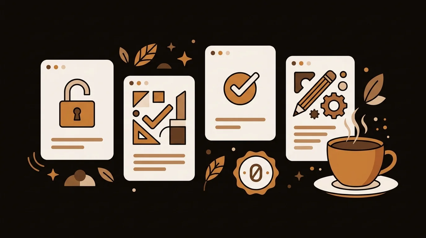 Free AI summarizer tools displayed as clean cards with coffee cup no login needed