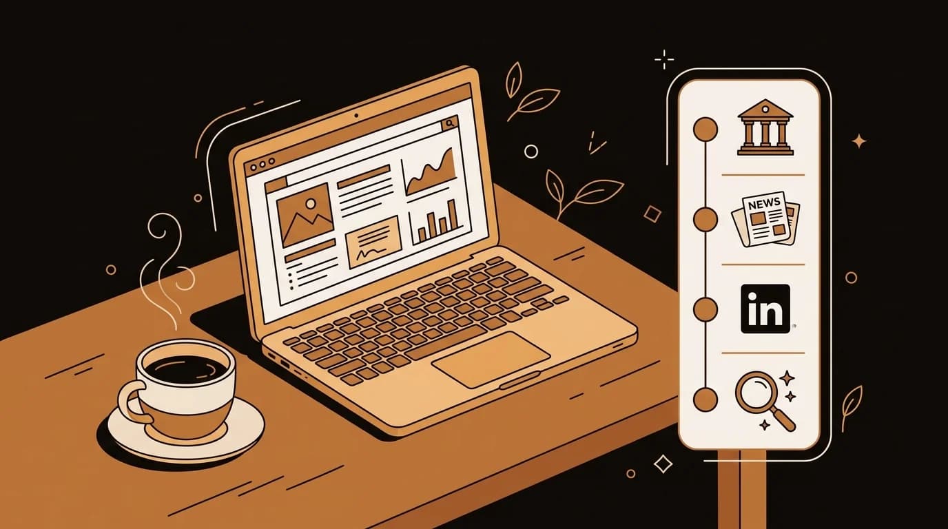 Laptop screen showing public records search with checklist and magnifying glass icon