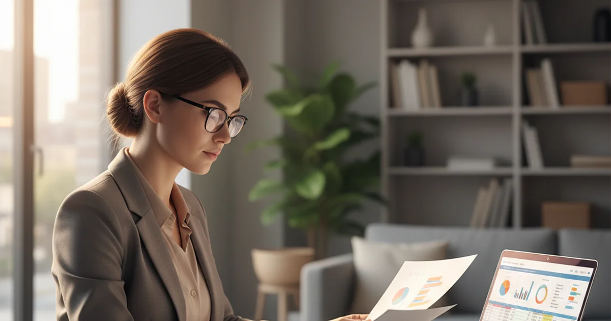 Market research analyst at a desk reviewing Russian-language documents and Telegram channel screenshots with English translation notes on a second screen