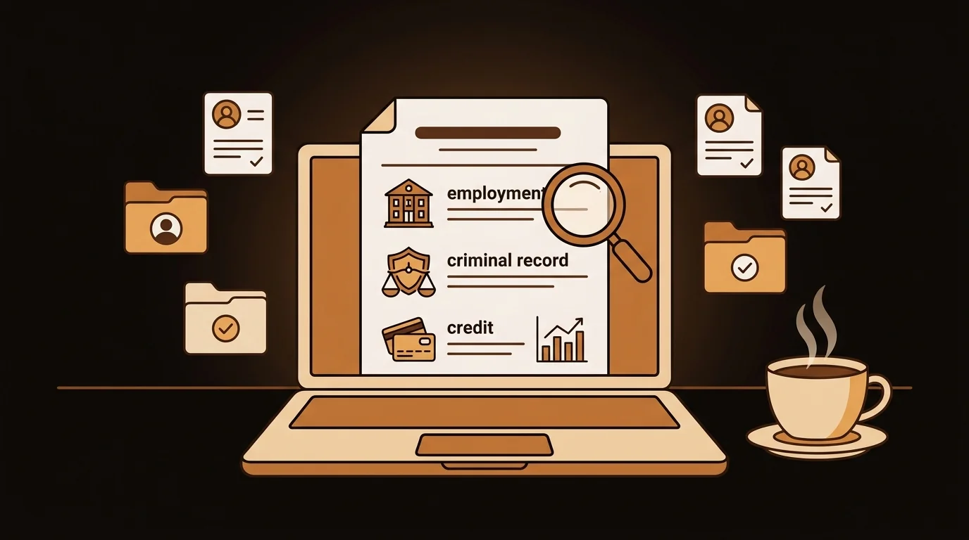 Open background check report with criminal history, employment, and credit sections