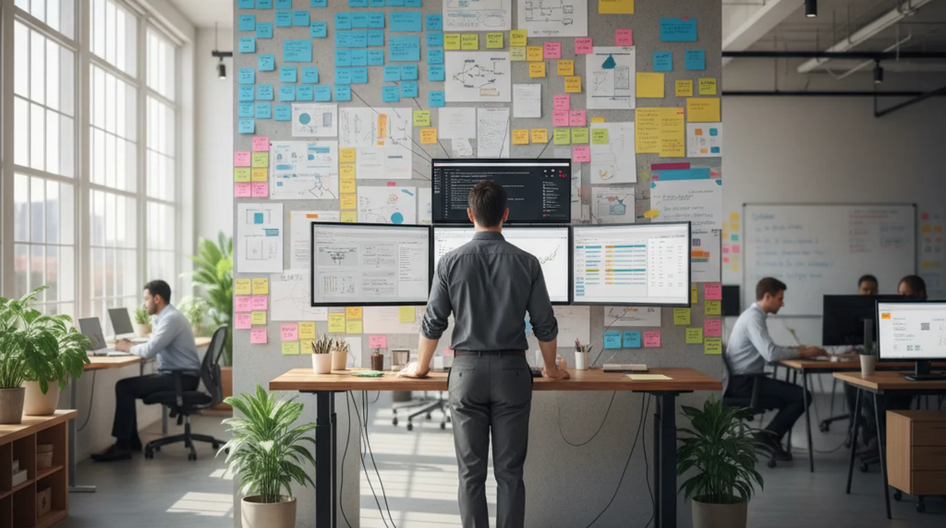 Product manager reviewing transcribed customer call recordings with insights tagged and organized on screen