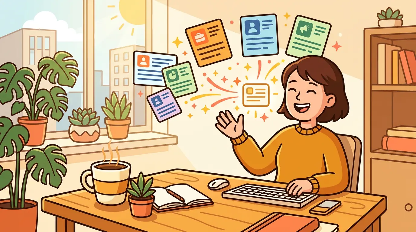 Job seeker reviewing AI-distilled job description summary with coffee