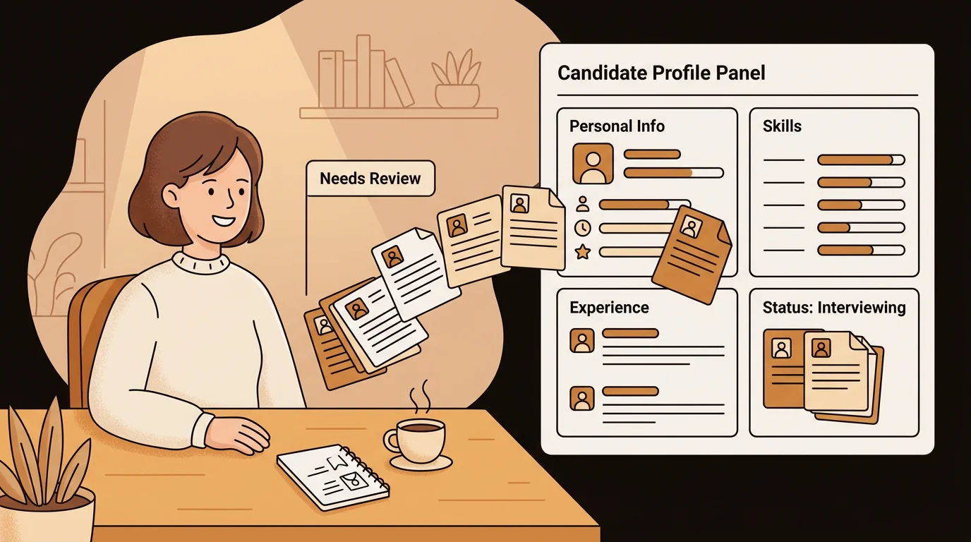 Recruiter using AI resume analysis tool to review candidate summaries