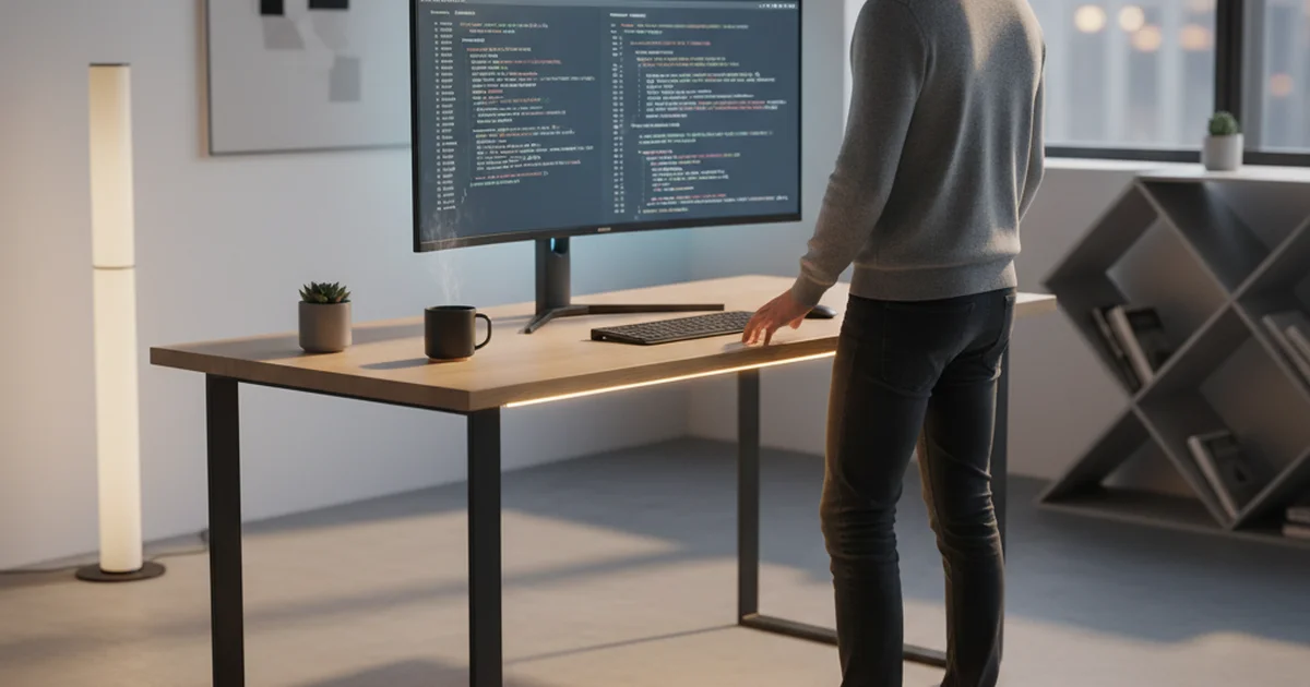 Software engineer reviewing German AI research papers and tech conference slides with English translation open on second monitor