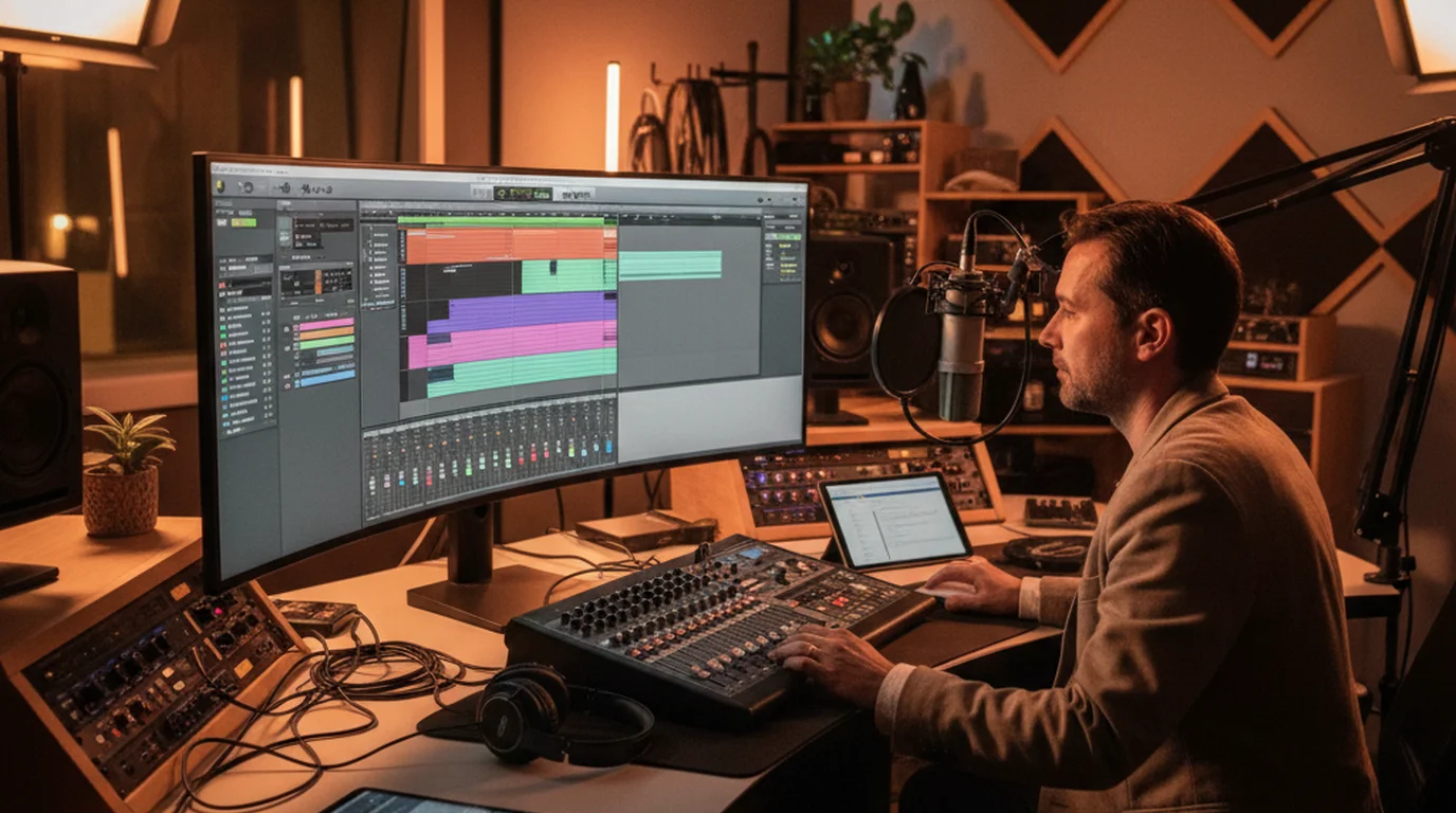 Audio editor extracting MP3 audio from video recording in podcast production workflow